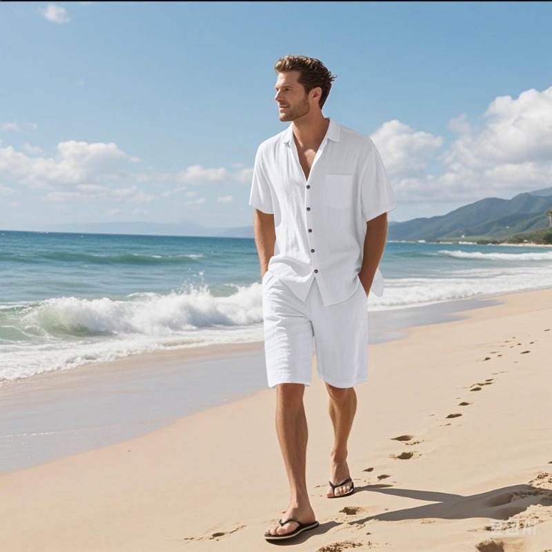 Linen Shirt Summer - Conjunto de Camisa y Pantalones Cortos