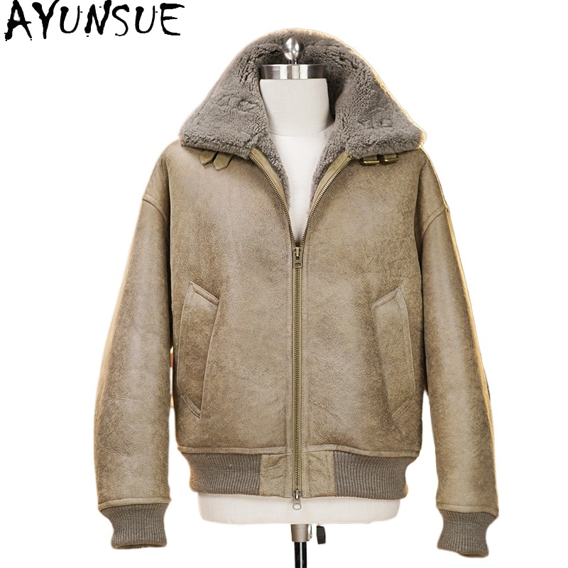 Men'S Fashion Zipper Jacket - AYUNSUE abrigo de piel Natural de
