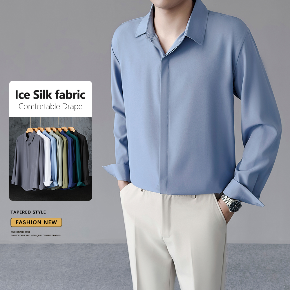 Dress Shirt Non-Iron - Camisa de seda helada fina para