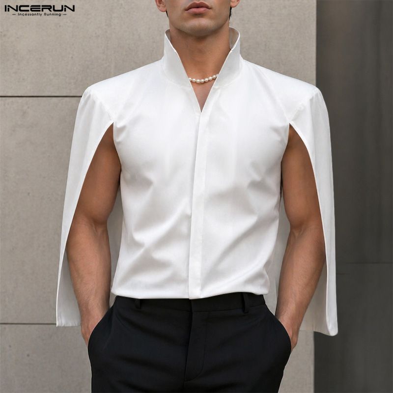 Mens Fashion Poncho - INCERUN Camisa de hombre de color
