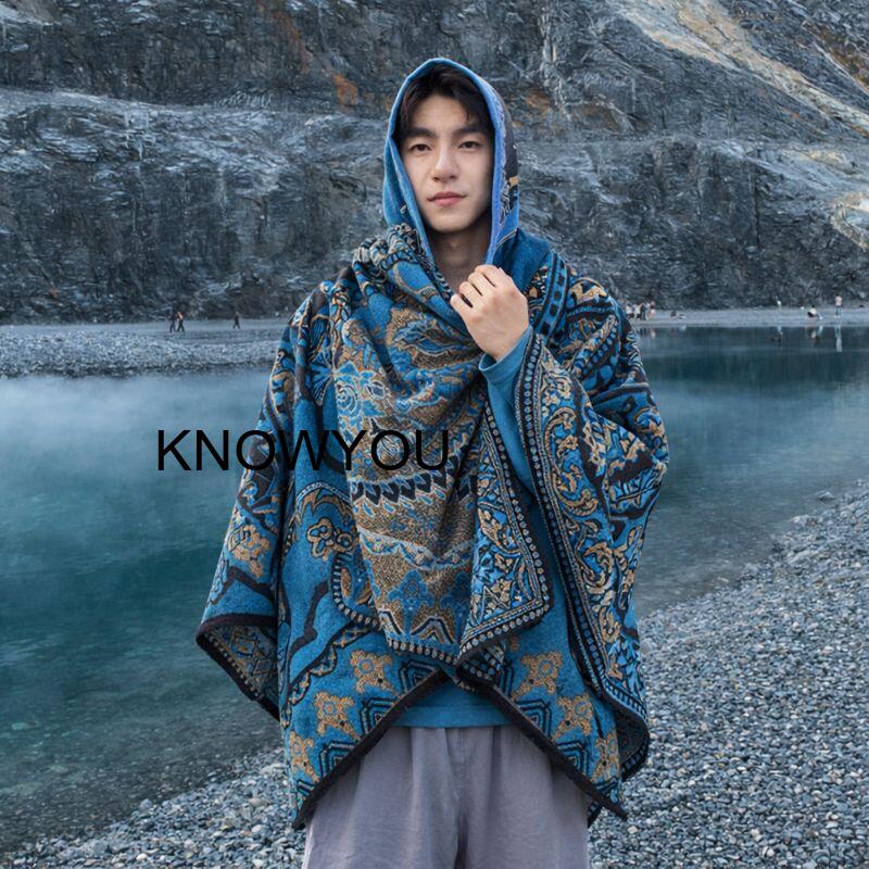 Mens Fashion Poncho - Chal de Viaje Grueso para Hombre