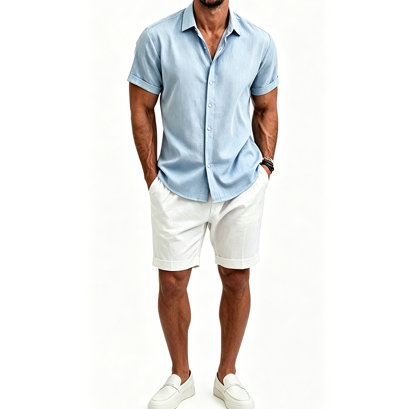 Linen Shirt Summer - Conjunto de camisa y pantalones cortos